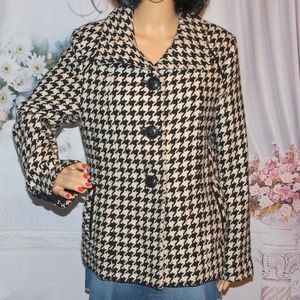 Vintage Giacca by Gallery Houndstooth Lined Tweed Wool Coat M